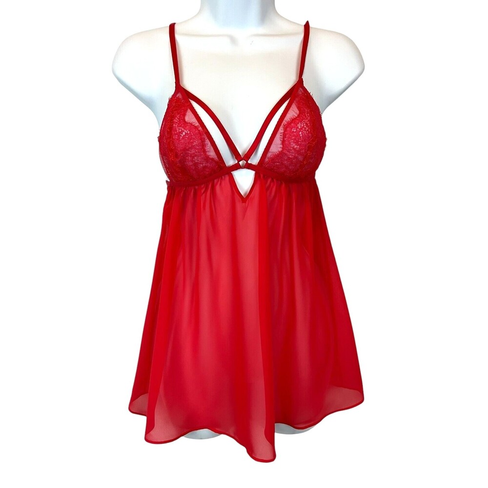 Victoria's Secret Red Lingerie Babydoll Nightie Size M Vixon Femme Christmas
